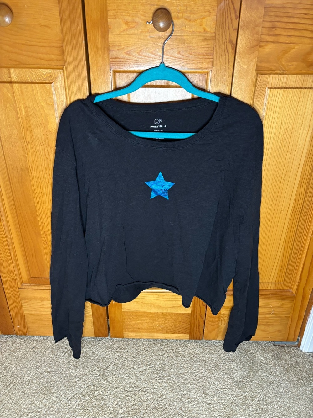 ivory ella Black Long Sleeve Tee with Blue Star